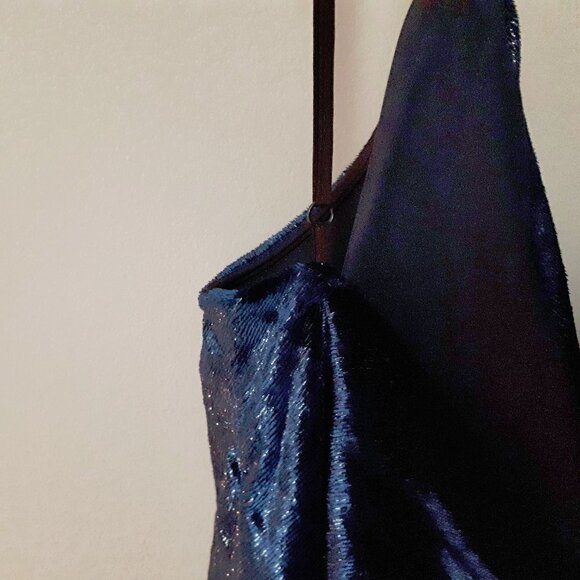 NWT Halston navy blue metallic velvet mini holiday dress - Picture 12 of 16